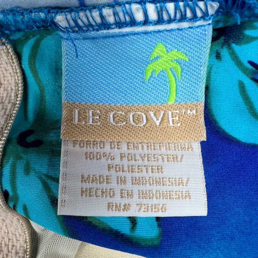 Le Cove Blue Tropical Hibiscus Floral Ruched One Piece Swimsuit Tummy Control 14 - Picture 3 of 8